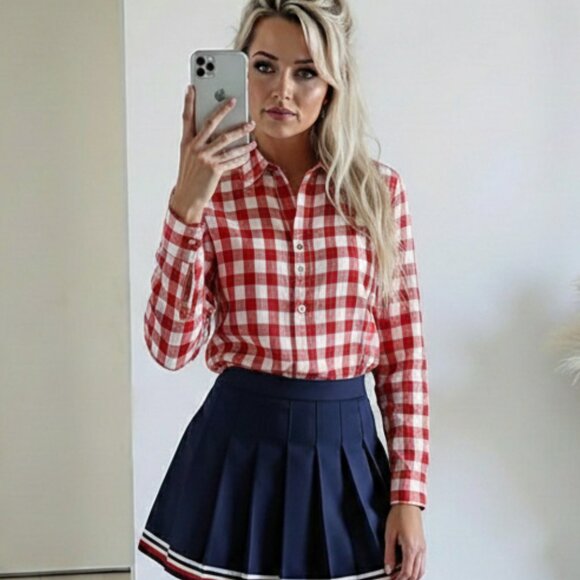Hollister Red White Gingham Plaid Shirt - Picture 1 of 8